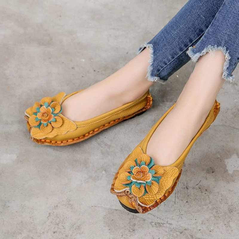 GKTINOO 2022 Soft Genuine Leather Flat Shoes Women Flats with Flowers Ladies Shoes Women Designers Loafers Slip On