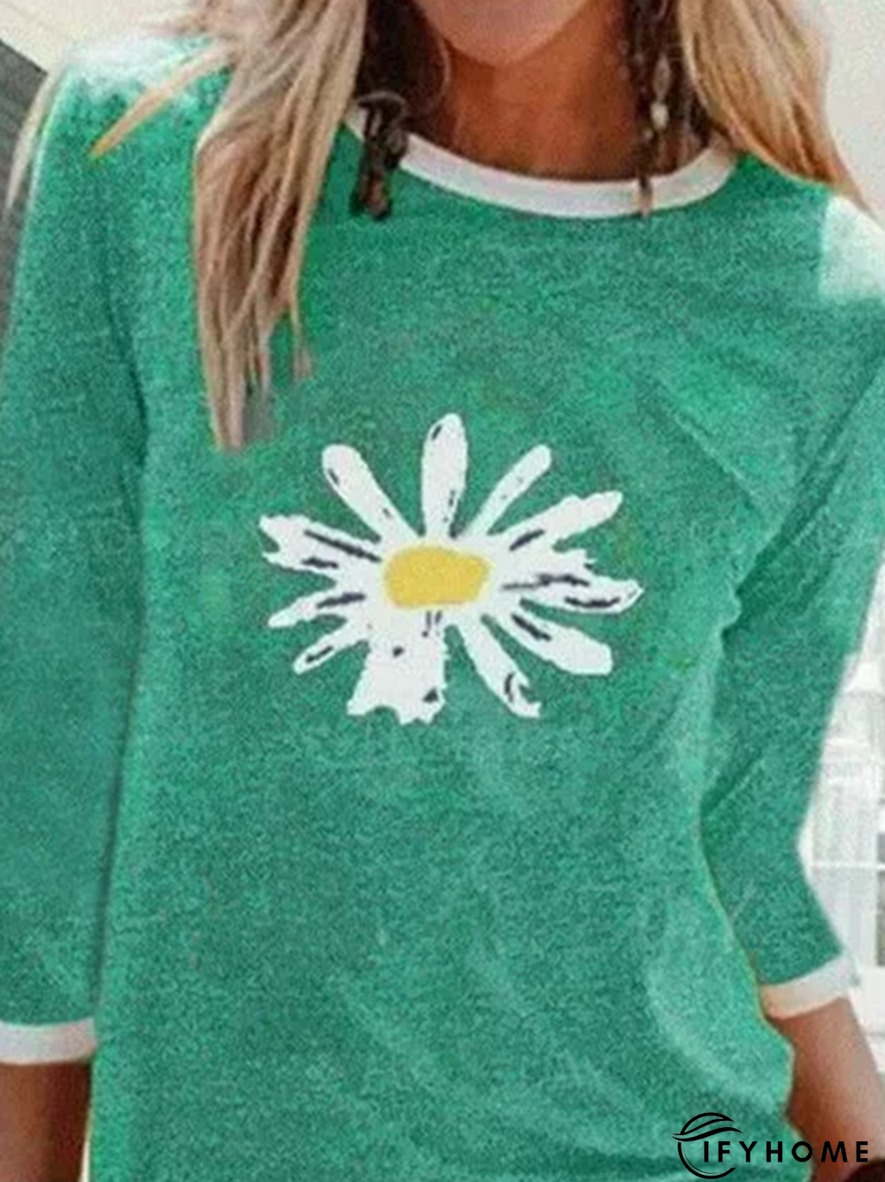 Casual 3/4 Sleeve Floral-print Crew Neck Top | IFYHOME