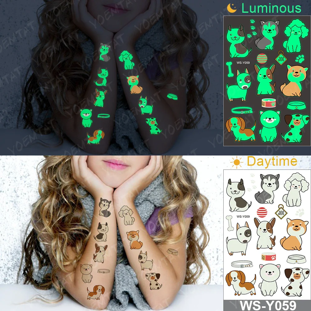 Sdrawing Temporary Tattoo Sticker Glowing Panda Fox Tiger Cute Animal Luminous Children Tatoo Kid Body Arm Glitter Fake Tatto