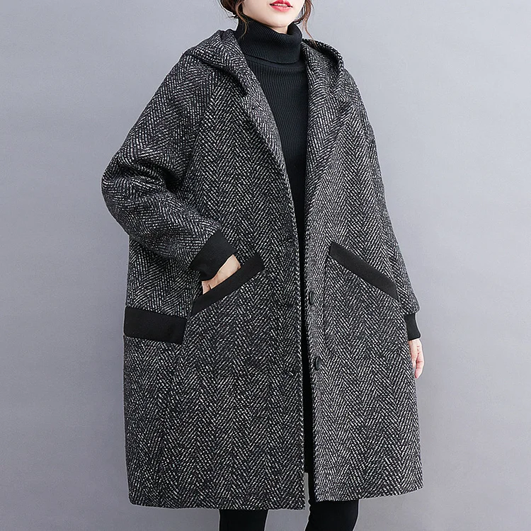 Loose Solid Color Hooded Coat
