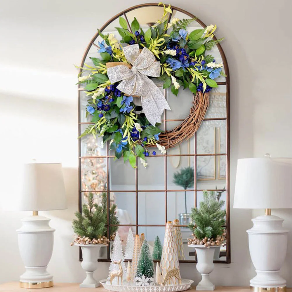 Spring Natural Rattan Bow Blue Holiday Wreath Ornament