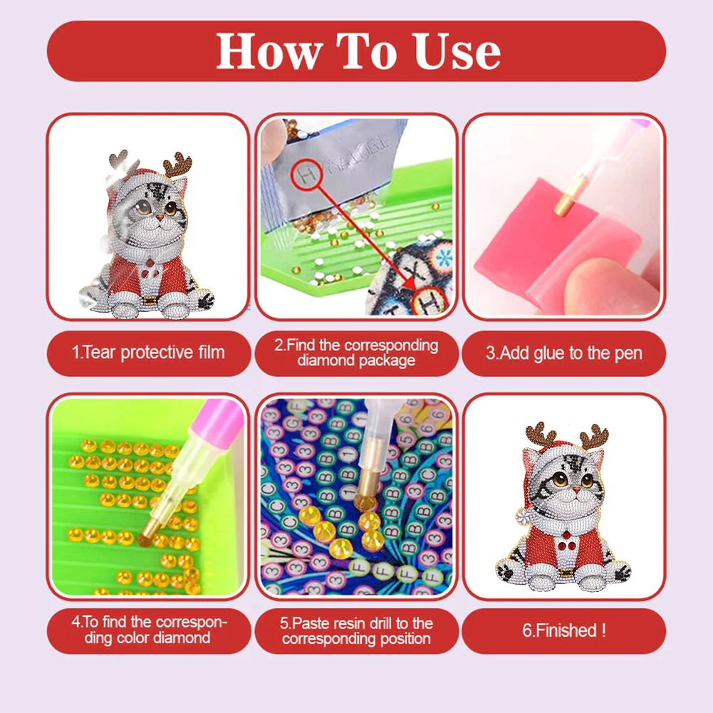 Xmas Acrylic Shaking Head 5D DIY Diamond Art Tabletop Decoration (Christmas Cat)