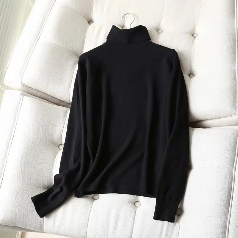 Christmas Gift Withered winter sweaters women pull femme England Office Lady Fashion Solid Warm Turtleneck Wool sweaters women pullovers tops