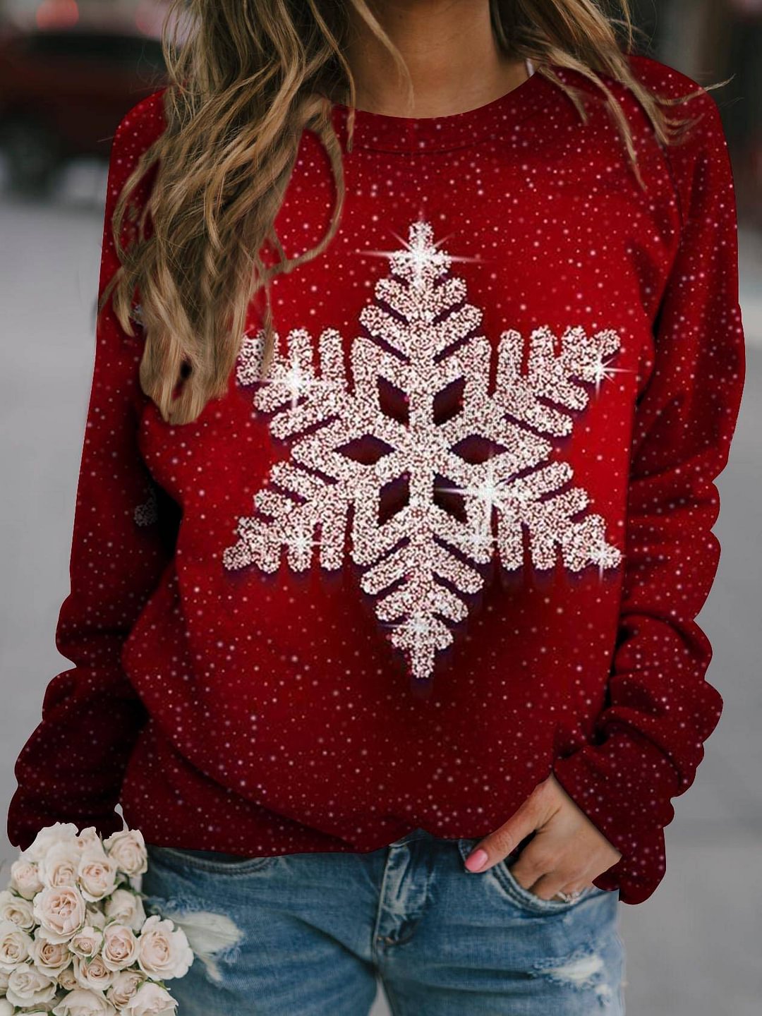 Christmas Snowflake Print Sweatshirt