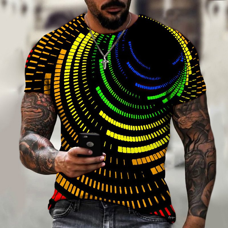 Men's 3D Print Colorblock Short Sleeve T-shirt