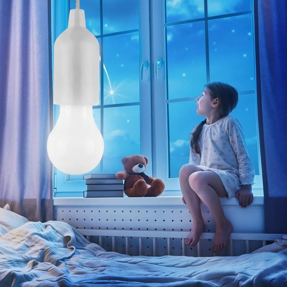 LED Hanging Light Bulb Battery Powered Colorful Pull Cord Bulbs (White)