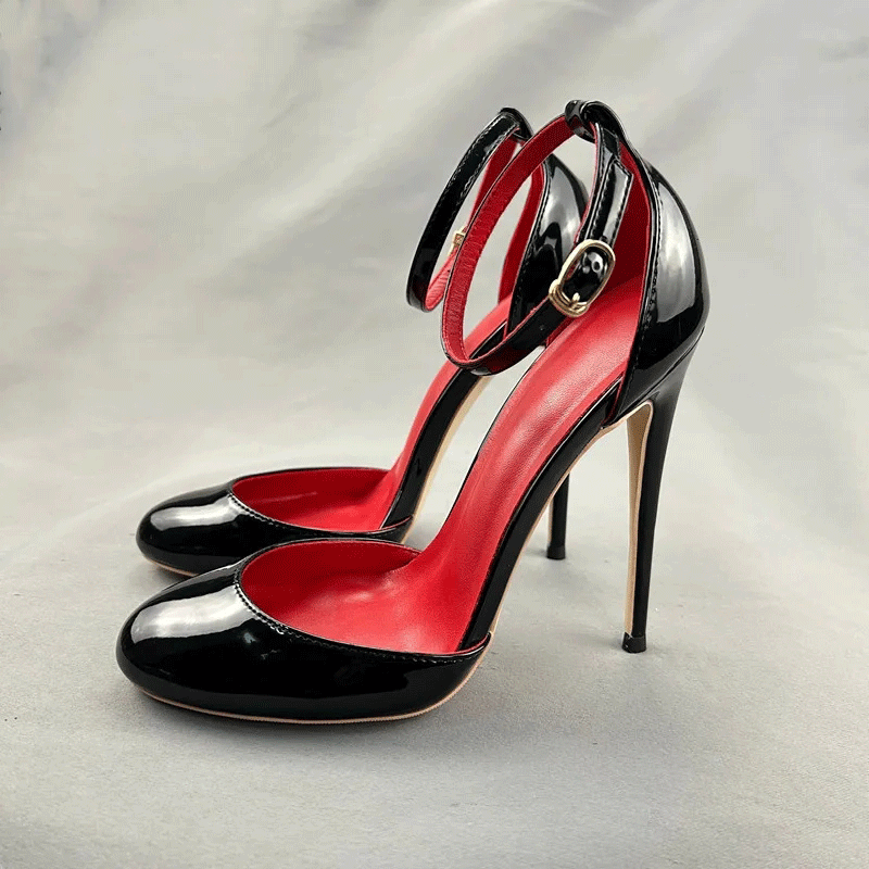 Black Patent Leather Women Ankle Strap D'orsay Pumps 12cm High Heels Cute Mary Jane Red Inside Stilettos Party Shoes Customize