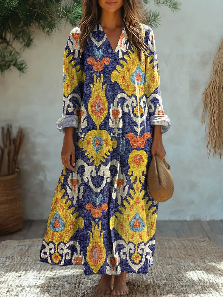 Women's Vintage Ethnic Pattern Art Print Casual Cotton Dress