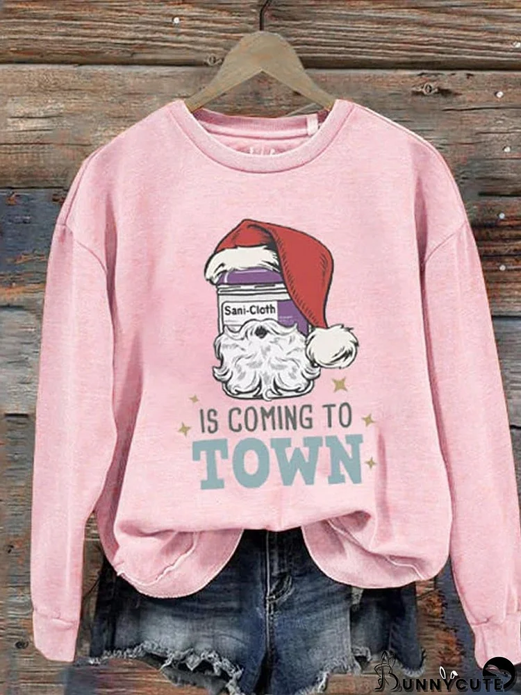 Women's Santa's Coming to Town Print Casual Sweatshirt