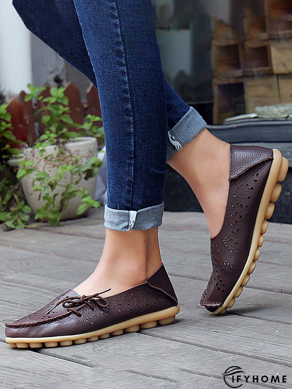Cowhide Hollow Lace-up Portable Shoes | IFYHOME
