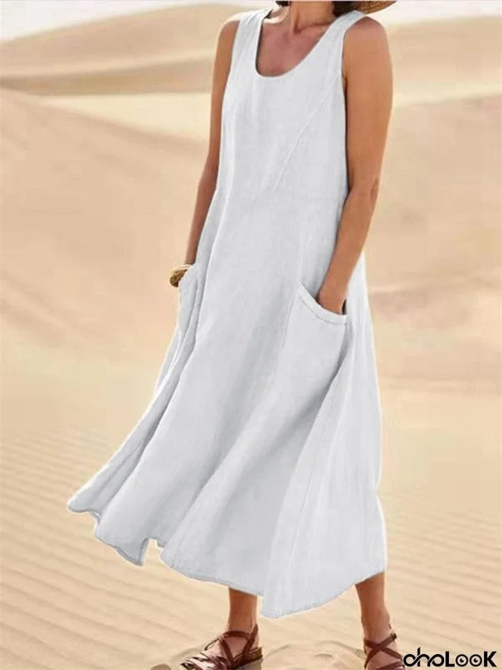 Women's Casual Sleeveless Cotton Linen Dress