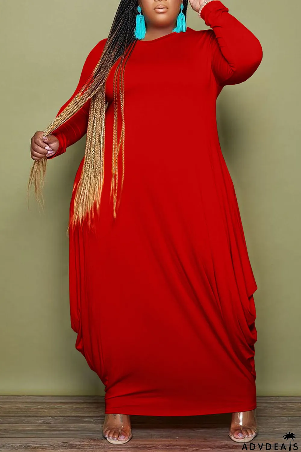 Black Casual Solid Patchwork O Neck Irregular Dress Plus Size Dresses