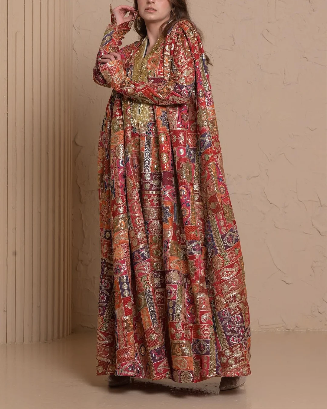Women's V-Neck Sequin Print Kaftan Dress