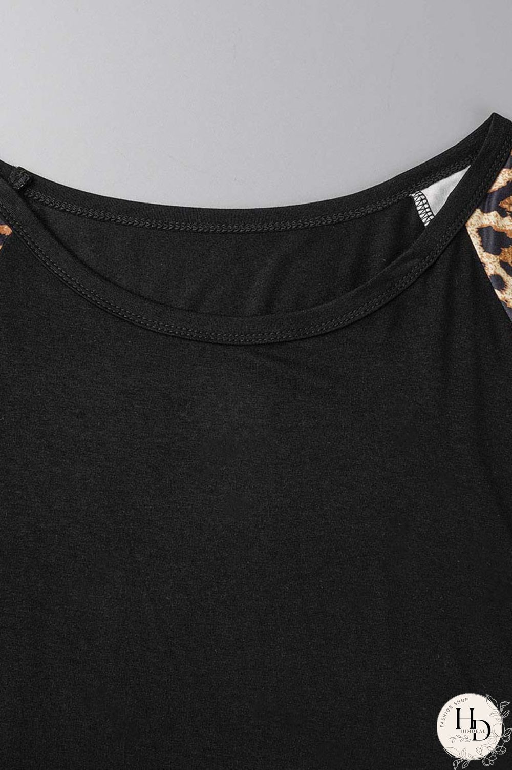 Black Casual Print Leopard Patchwork O Neck Plus Size Two Pieces
