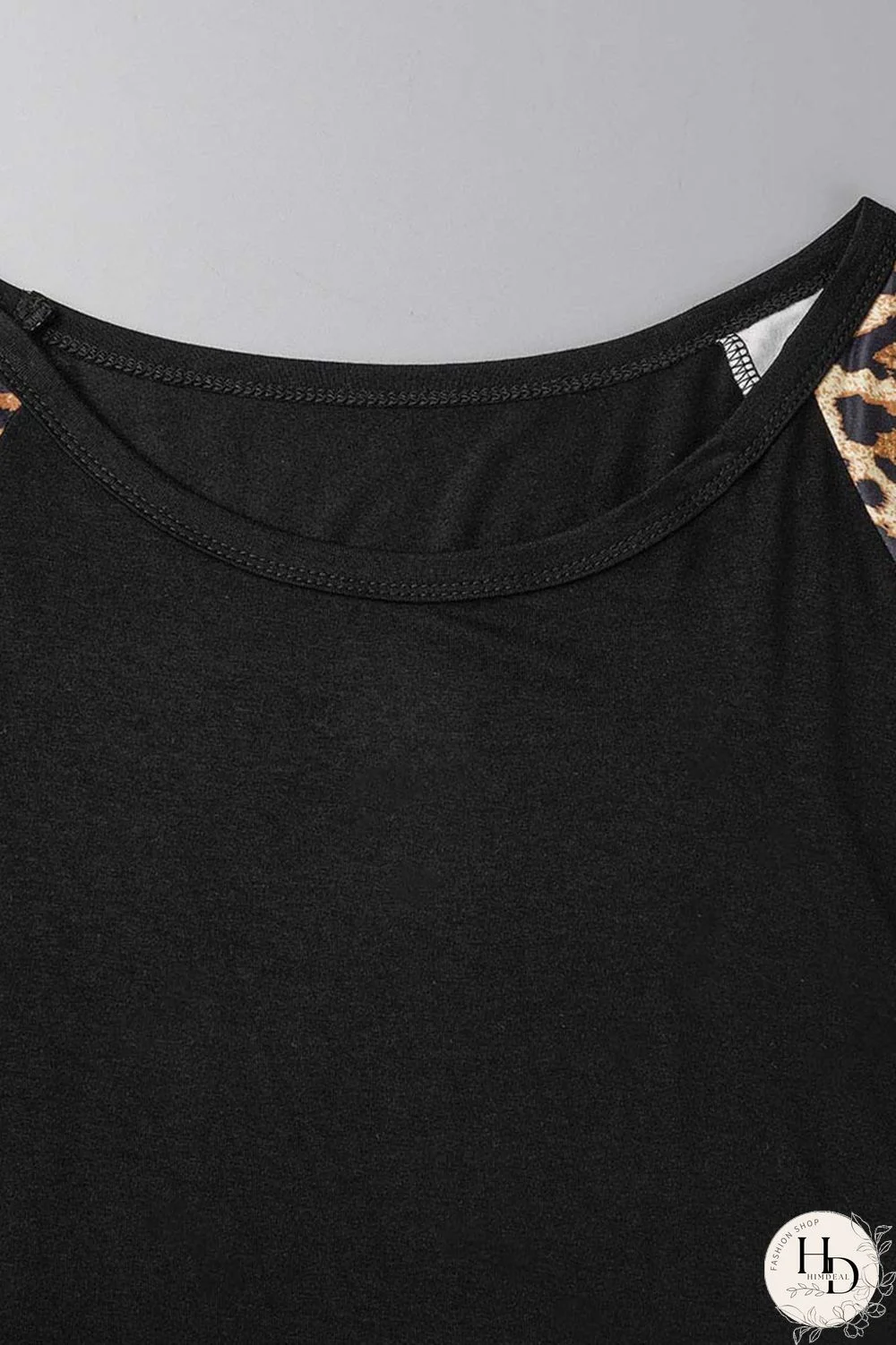 Black Casual Print Leopard Patchwork O Neck Plus Size Two Pieces