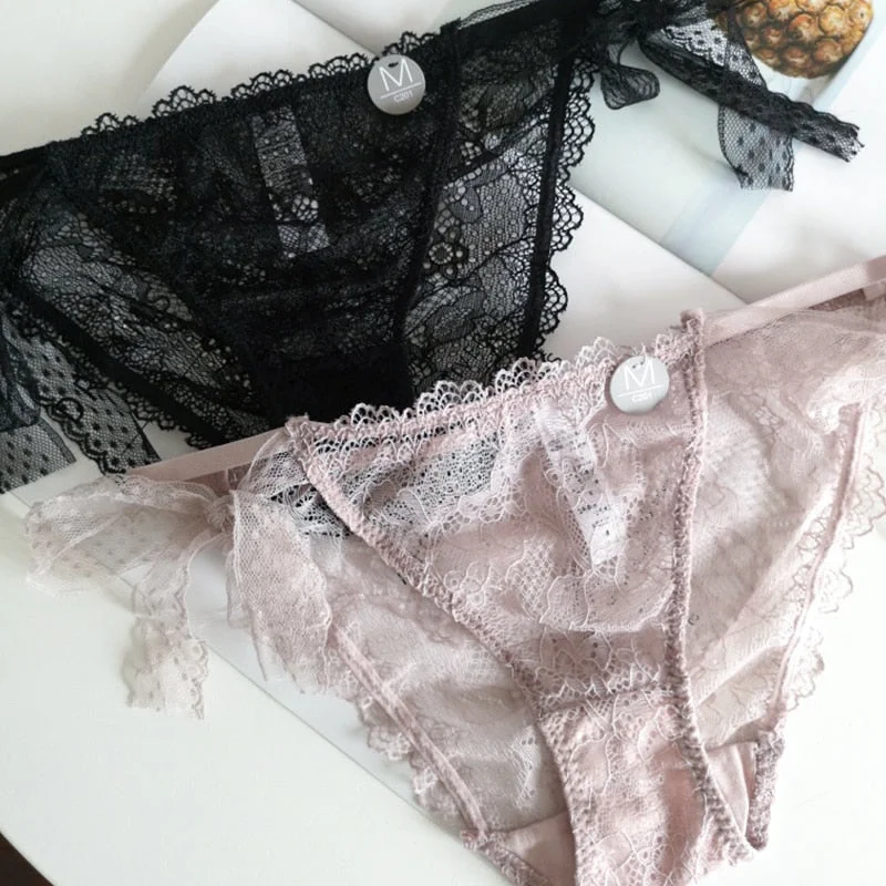Women's Sexy Underwear Lace Panties One Piece Seamless Panties  Hollow Out Underpants Female Briefs Low Waist Lace Up Underwear