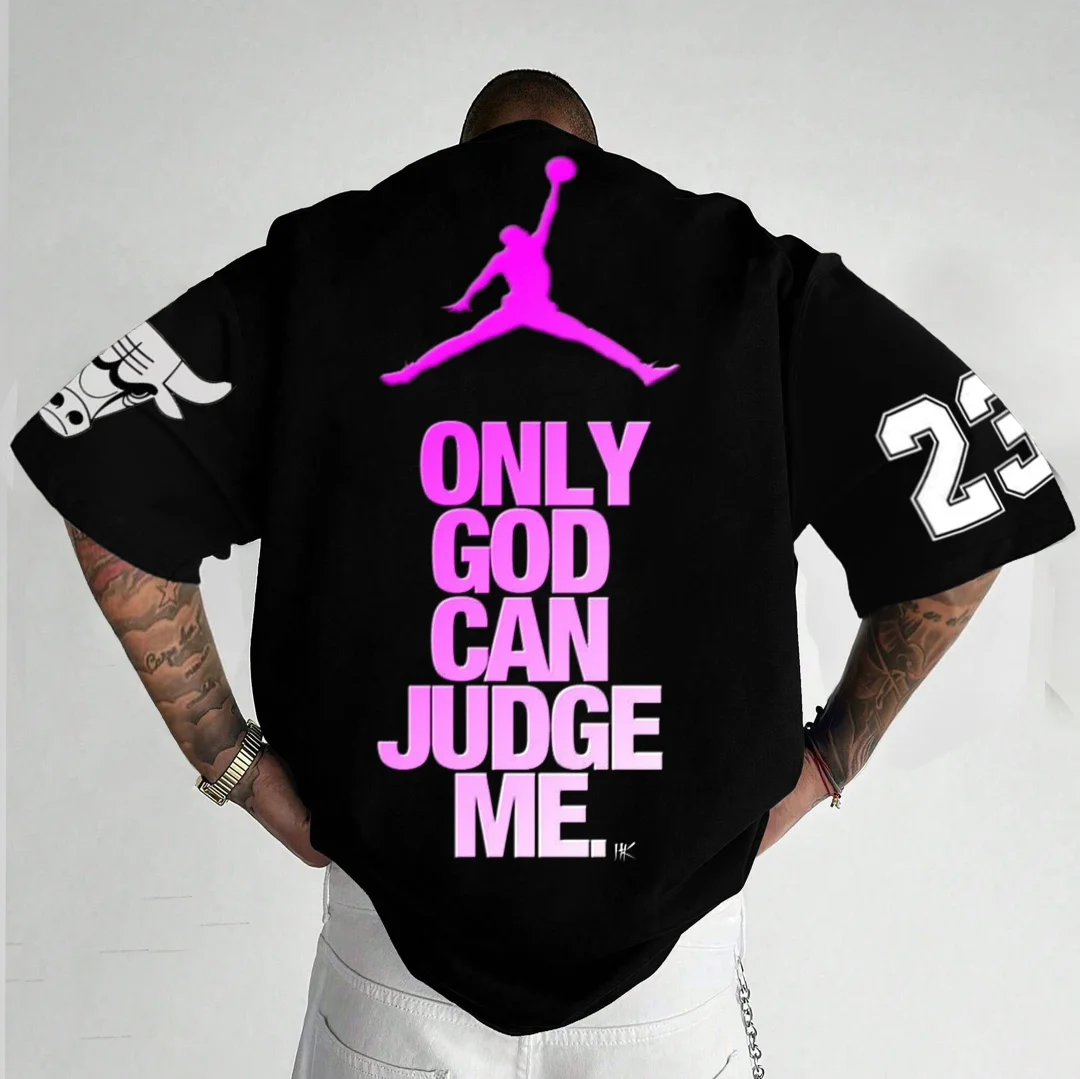 Unisex Oversized JD “only God Can Judge Me” Basketball Printed T-shirt、、URBENIE