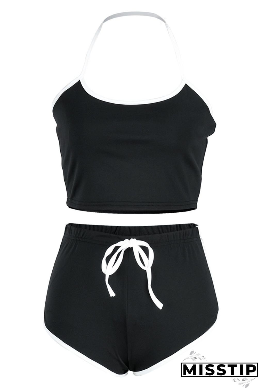 Green Fashion Casual Solid Patchwork Backless Halter Sleeveless Two Pieces