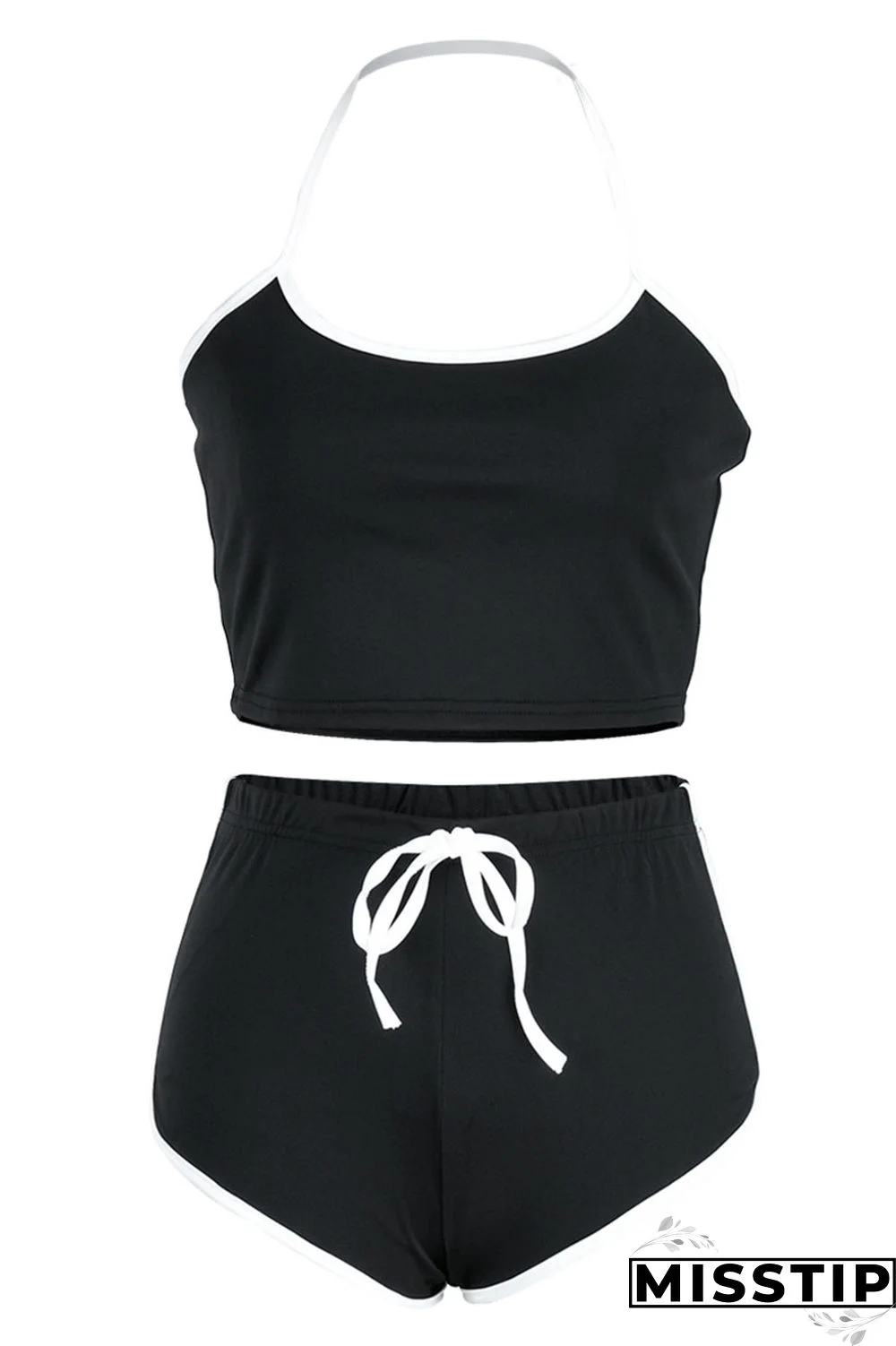 Green Fashion Casual Solid Patchwork Backless Halter Sleeveless Two Pieces