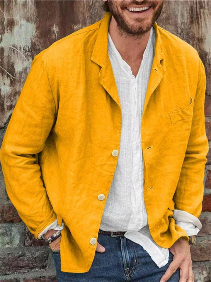 Men's Spring and Autumn Casual Cotton and Linen Loose Suit Jacket Suit Solid Color Tops-JRSEE