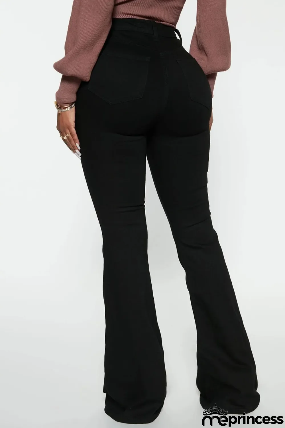 Black Casual Solid Ripped High Waist Boot Cut Denim Jeans