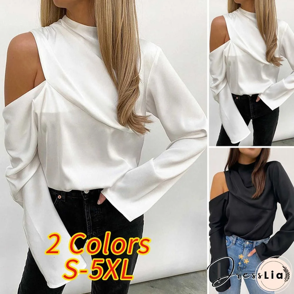 Women's Fashion Long Sleeve One Shoulder Sexy Tops Spring Autumn Casual Blouse T-shirts Blusas Femininas S-5XL