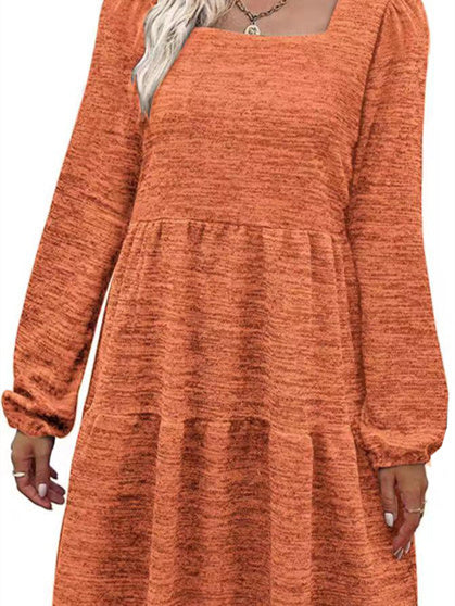 Women's Stitching Solid Color Scoop Neck Long Sleeve Dress
