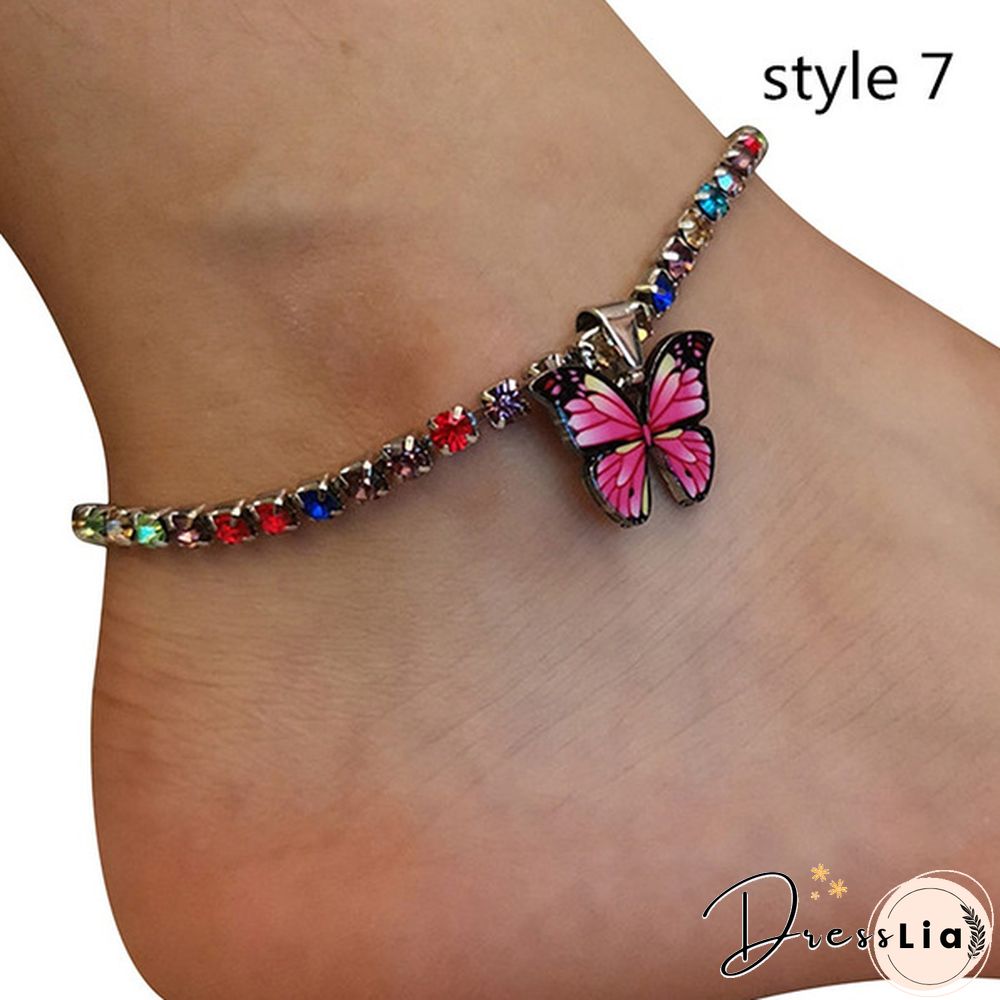 Style Butterfly Pendant Anklet for Women Beach Foot Jewelry Crystal Chain Anklets Bracelet