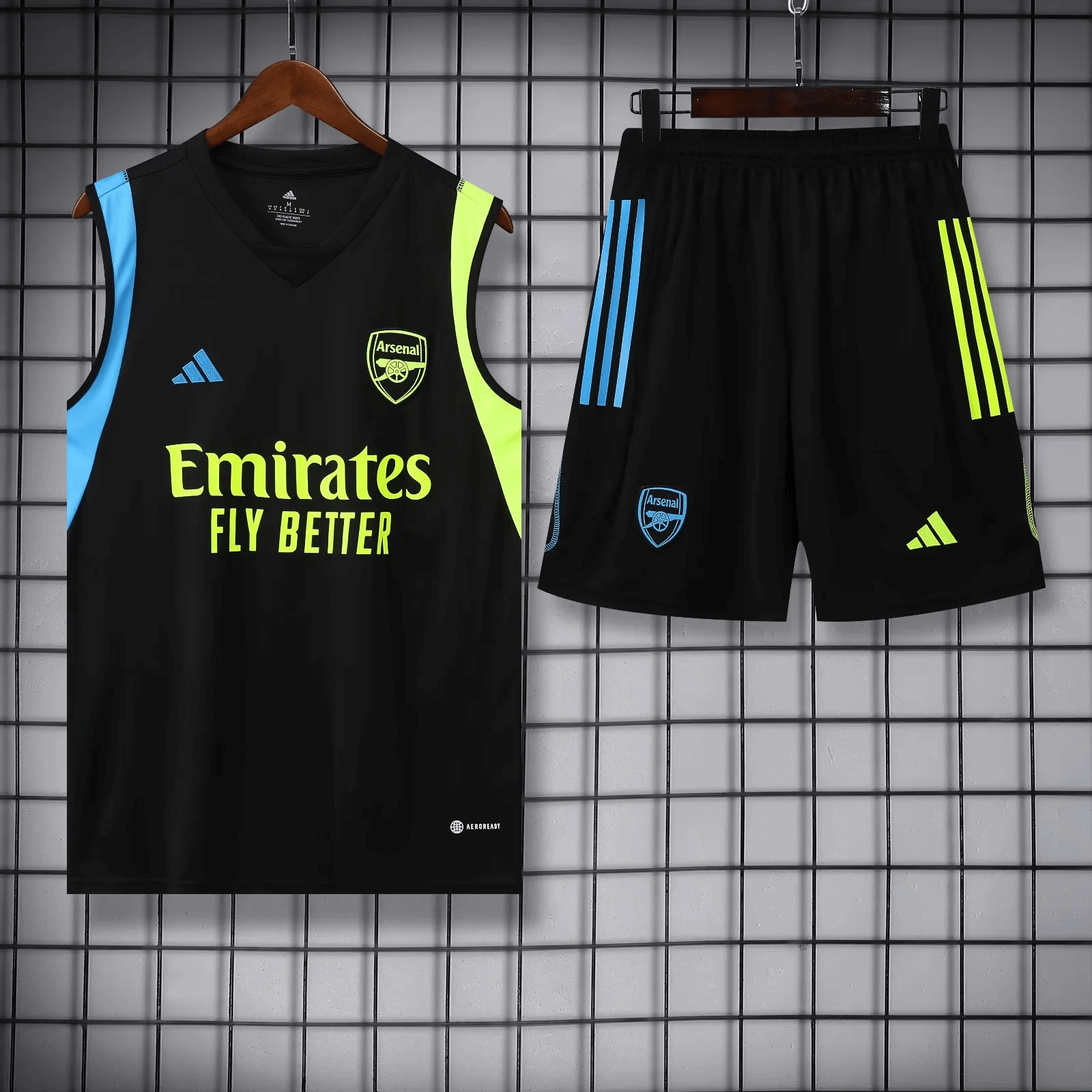 2023/2024 Arsenal pre-match training Black Jersey+Shorts mysite