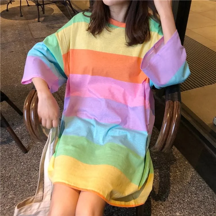 Pink/Blue Pastel Rainbow Stripe Dress SP1812641
