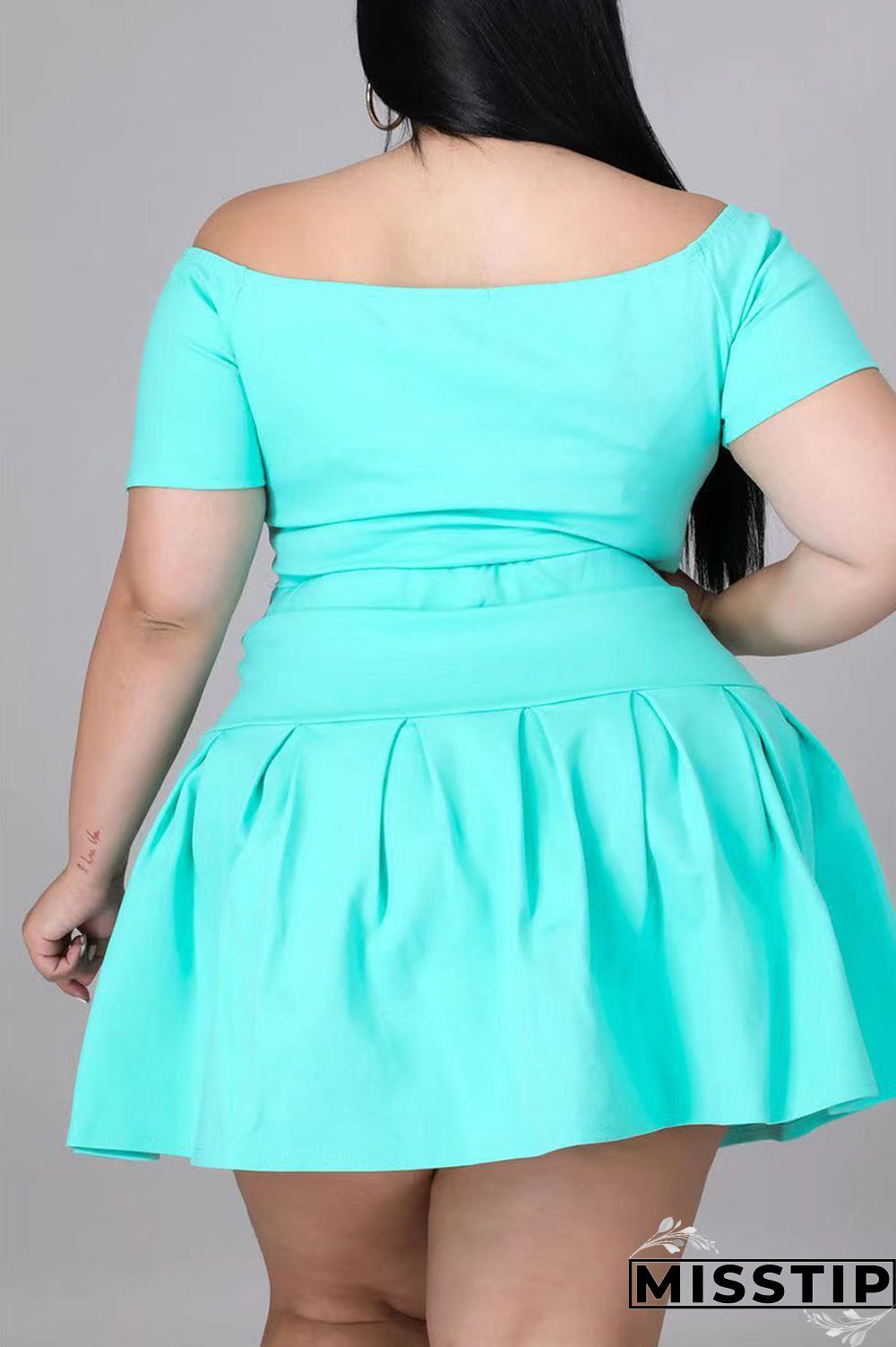 Black Casual Solid Patchwork Off the Shoulder A Line Plus Size Two Pieces