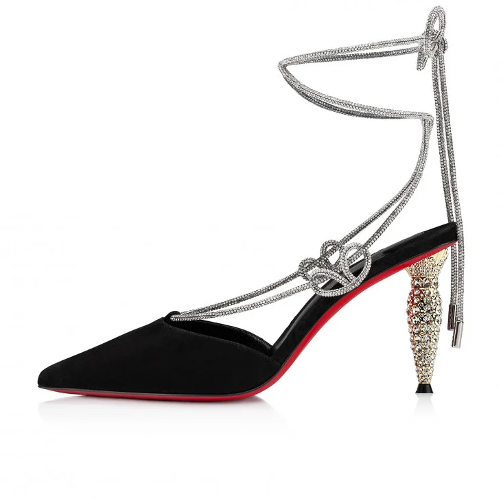 100mm/3.94 inch diamond red bottom high heels with rhinestone chain straps