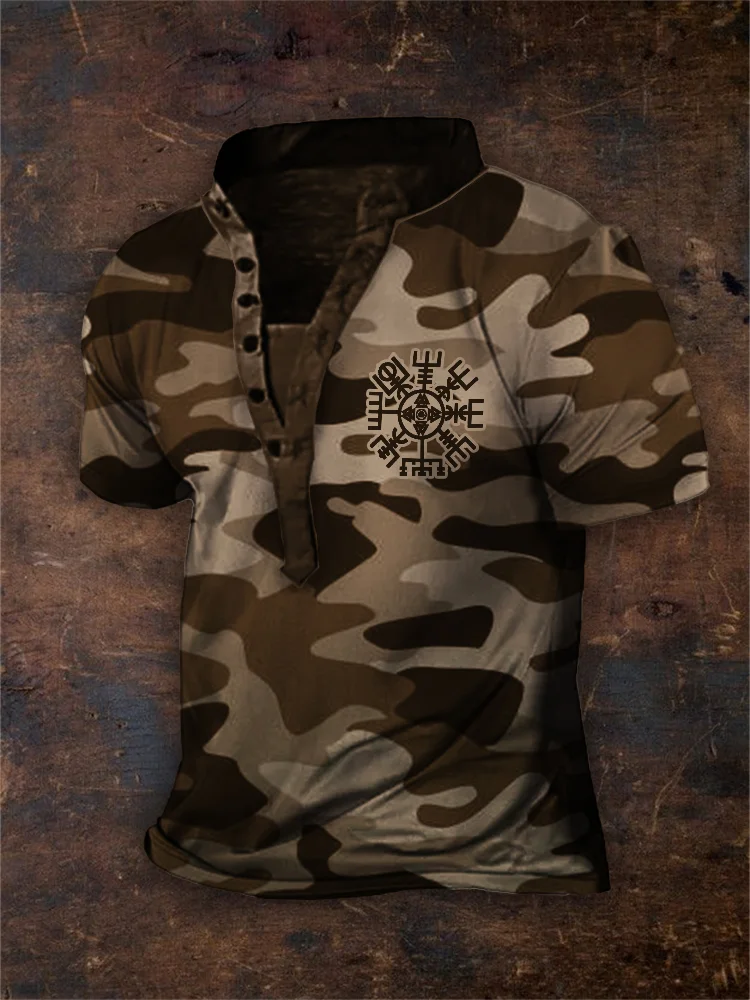 Broswear Men's Viking Vegvisir Camouflage Henley Shirt