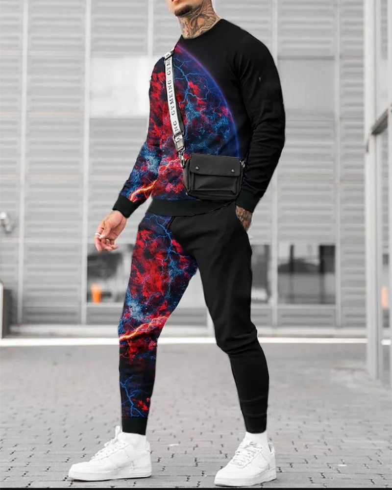 Men's Fashion Planet Printing Long-sleeved Suit