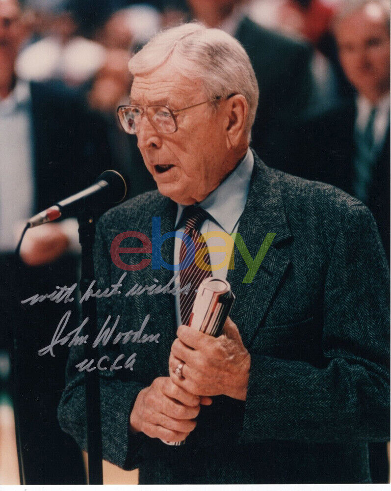 JOHN WOODEN SIGNED 8x10 COLOR Photo Poster painting UCLA WIZARD OF WESTWOOD reprint