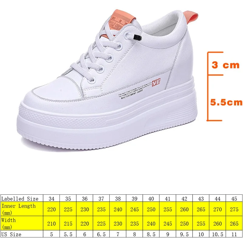 Fujin 8.5cm Platform Wedge Sneakers Height Increased Shoes Genuine Leather for Women Spring Autumn Air Mesh Summer Shoes White