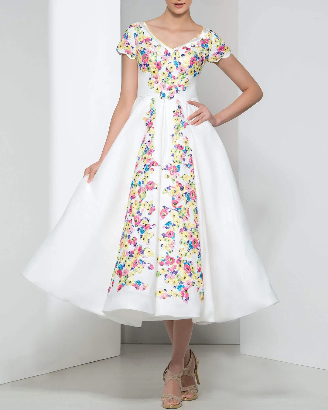 A-Line Short Sleeve Floral Dress
