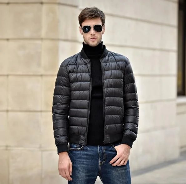 FTLZZ Winter New Jacket 90% White Duck Down Men Ultra Light Thin Jackets Slim Warm Coat Basic Outwear Windproof Parkas coat
