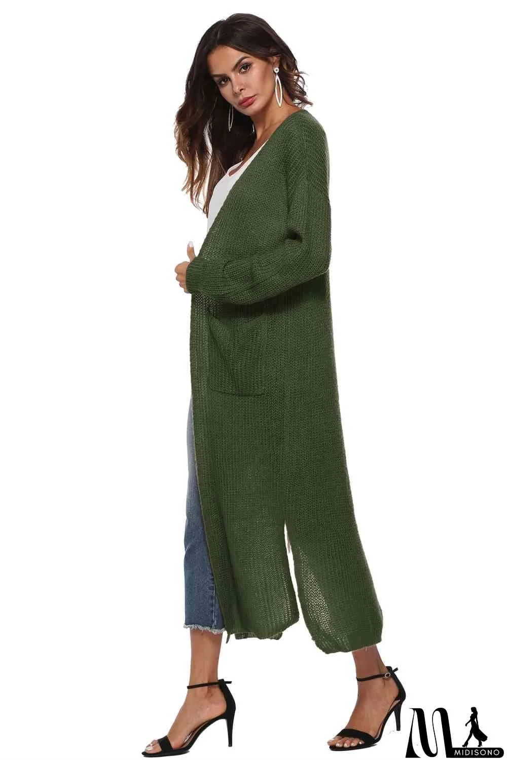 MidiSono - Long Sleeve Open Front Buttoned Cardigan