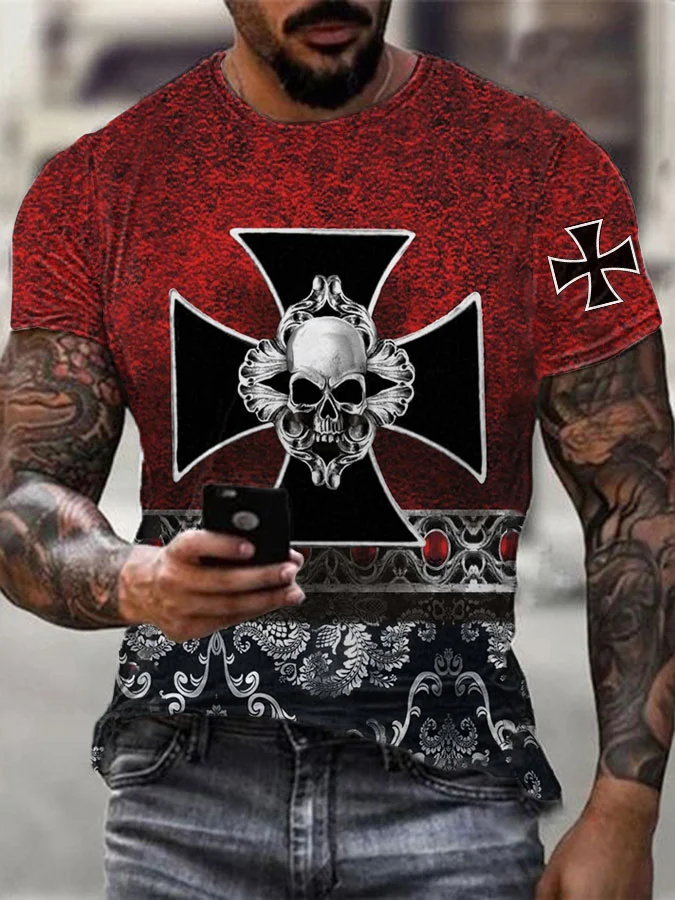 Männer Eisernes Kreuz Schädel bedrucktes T-Shirt