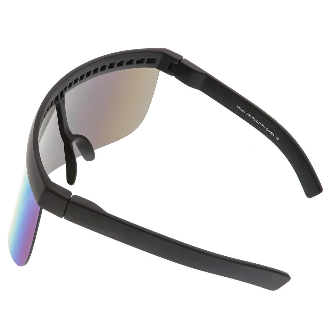 Futuristic Oversize Shield Visor glasses Flat Top Mirrored Mono Lens 172mm