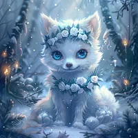 Snowy Flower Fox - Diamond Painting