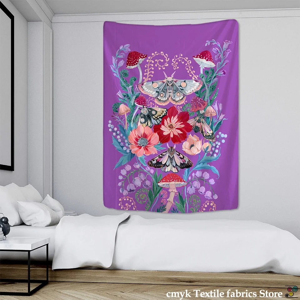 Butterfly Mushroom Tapestry Wall Hanging Colorful Bohemian Hippie TAPIZ Psychedelic Witchcraft Simple Art Room Home Decor