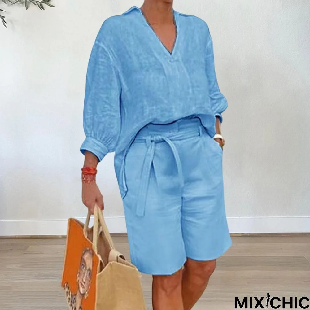 Summer Linen Women's Fashion Casual Suit Women's Loose Two-Piece Shorts For Women