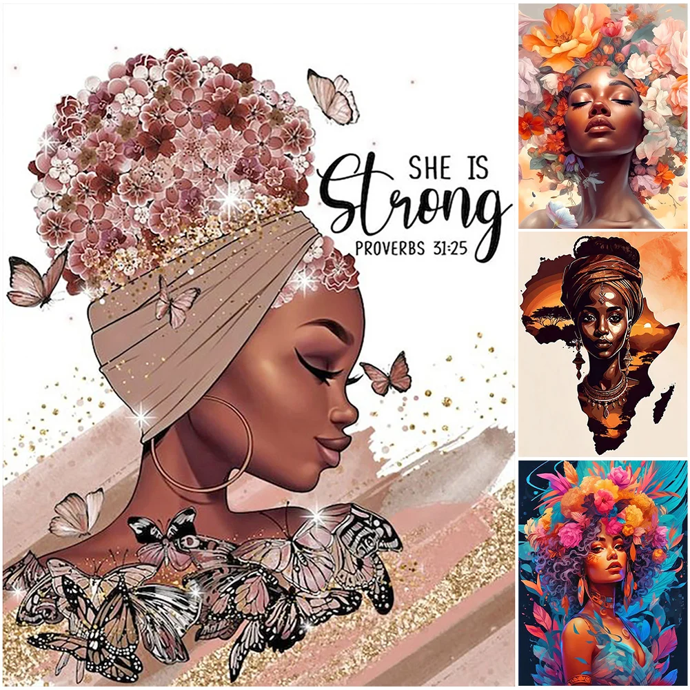 Fille africaine-Peinture diamant ronde complète-30*40cm, image size:1001x1001