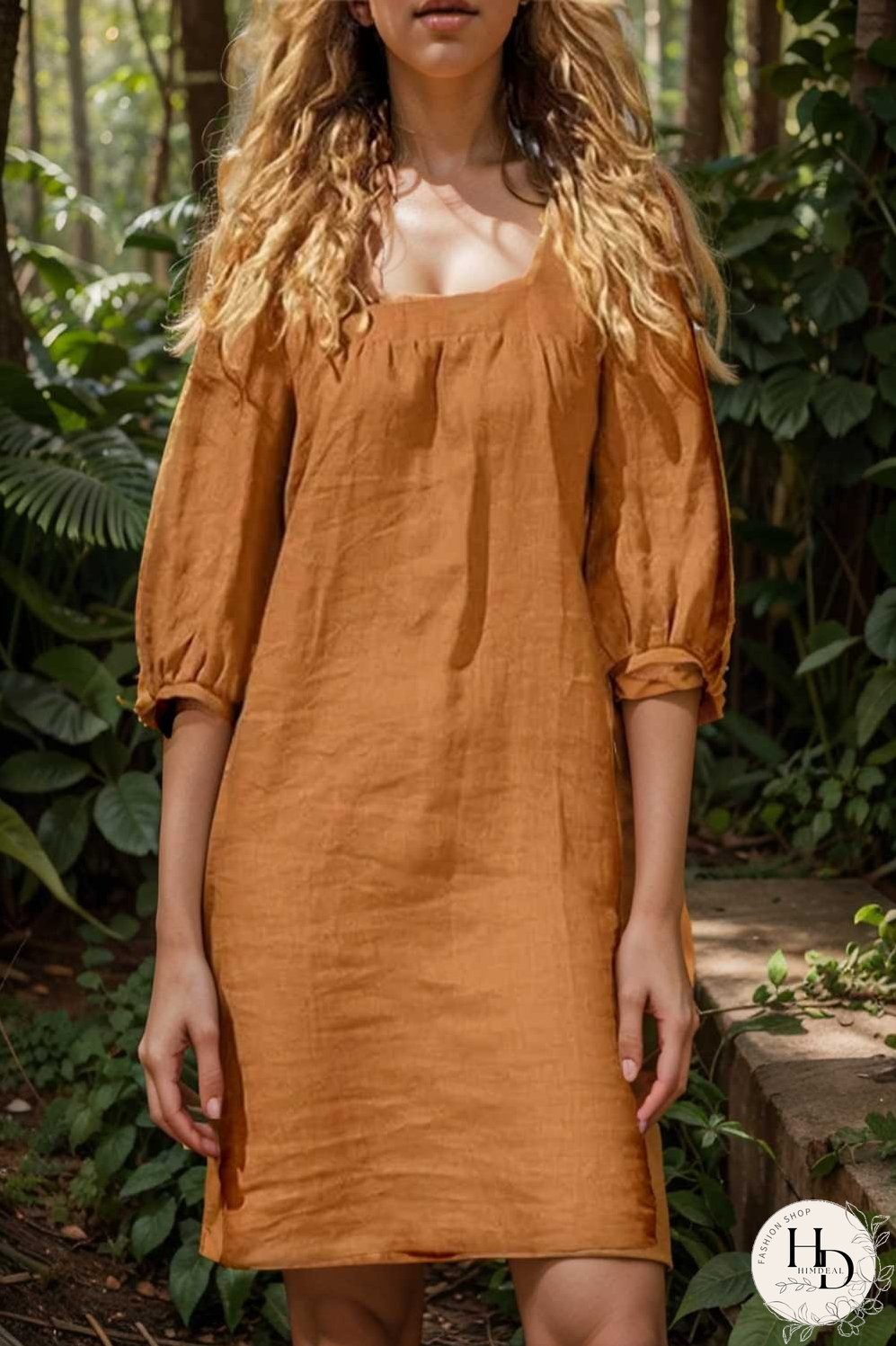 cotton linen loose casual half sleeve mini dress