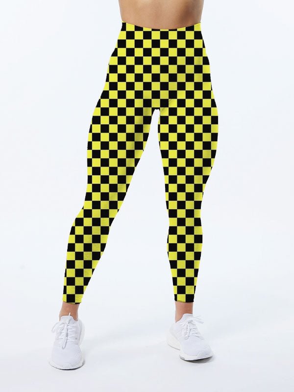 Black and Yellow Checkerboard Pattern Leggings