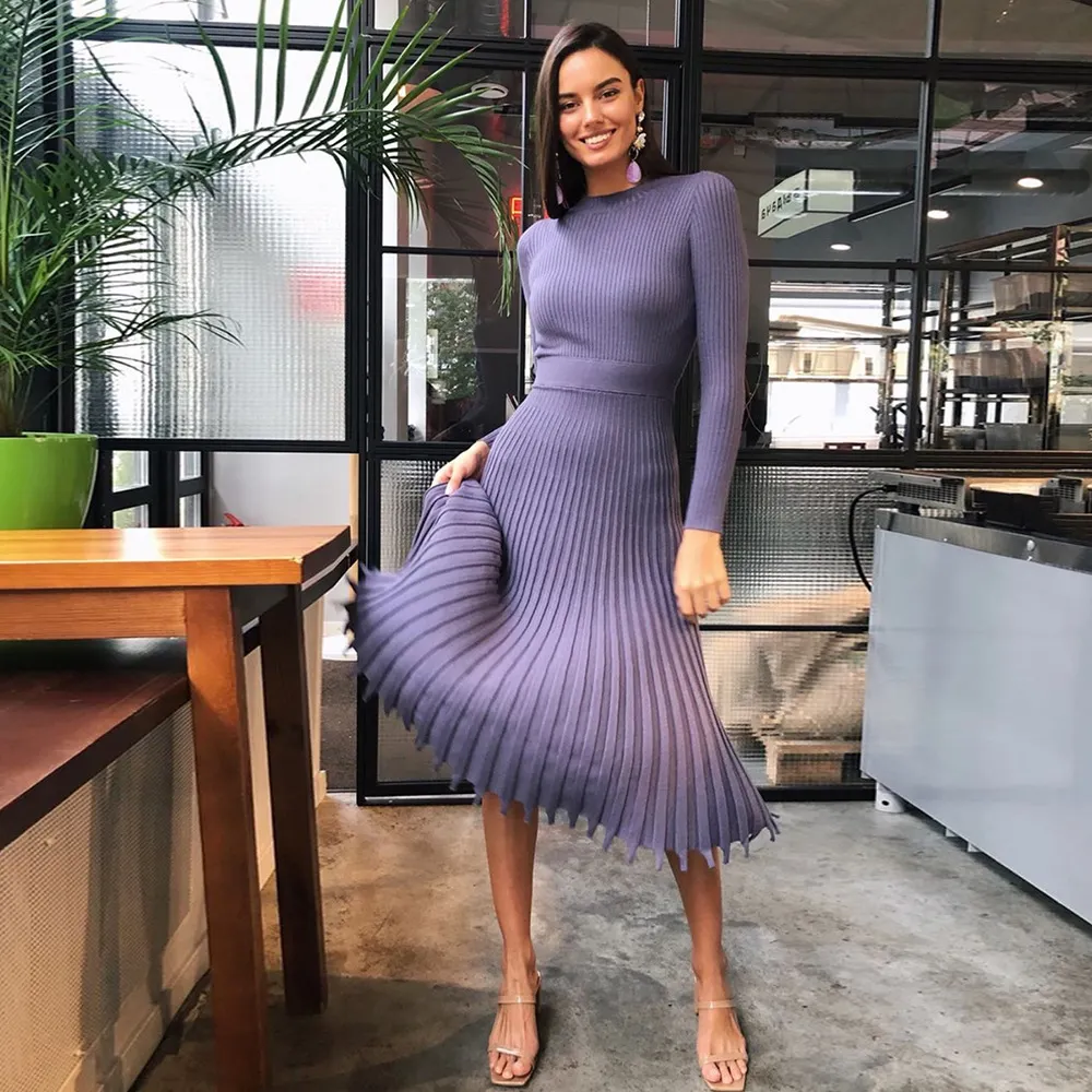 Brownm Brownm Autumn And Winter Hot New Fashion Women's Clothing Long Sweater Knitted Pure Color Bajamas Dress