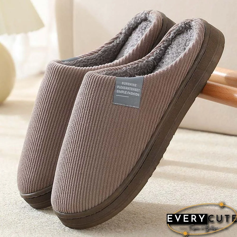 Winter Warm Cotton Slippers Women Men Home Shoes Simple Non-Slip Indoor Slides Corduroy Couple Slipper Female Shoes