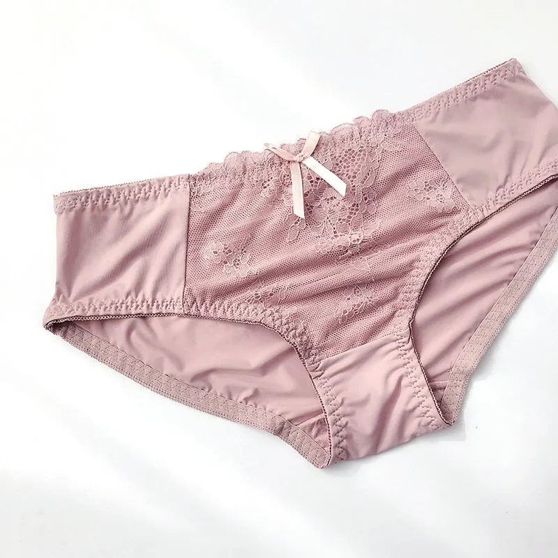 Dark Green Women Panties Women Mid-Waist Briefs High-End Underwear Lady Silk Lace Breathable HipThin Sexy Girl Briefs Dark Color